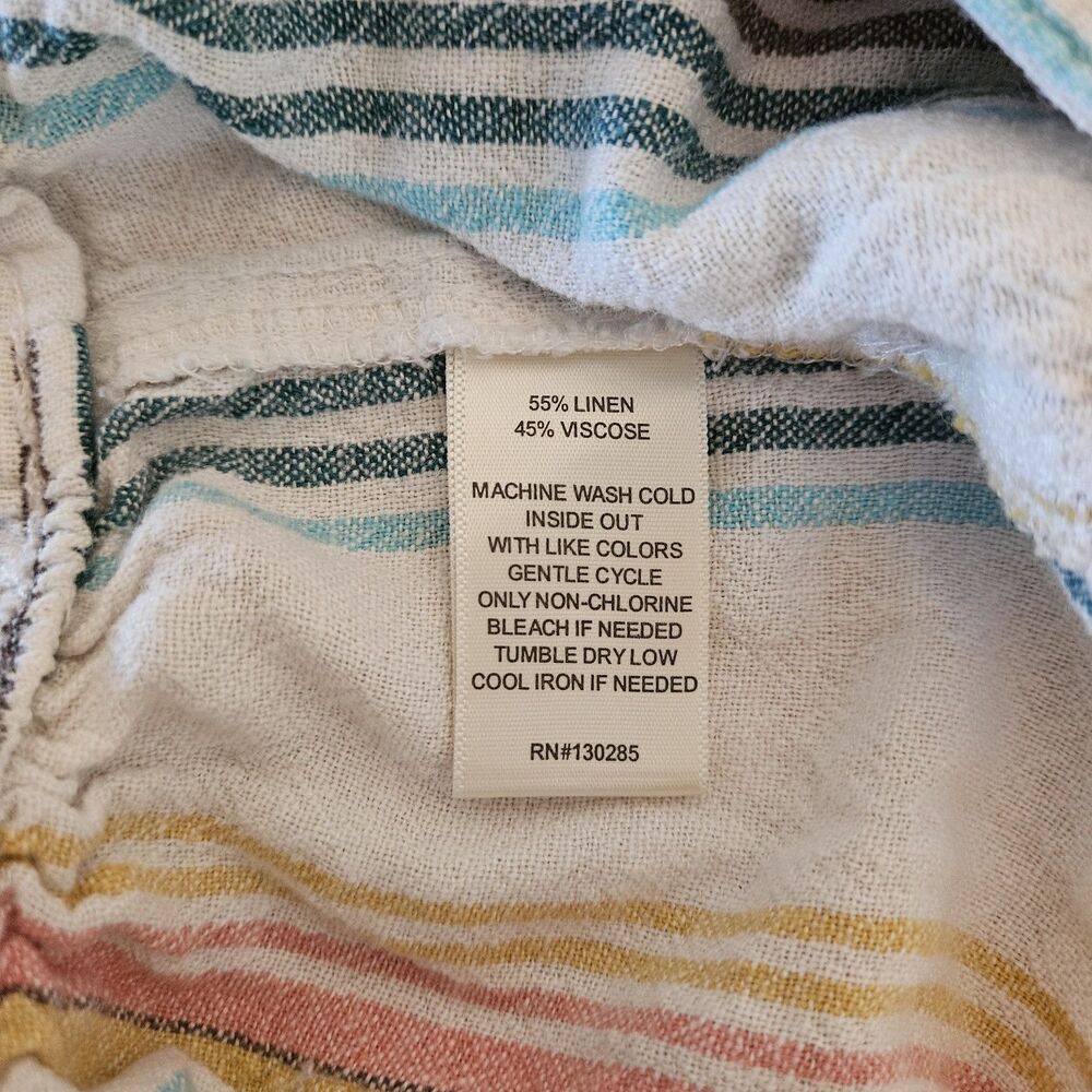PER SE Linen Chambray MED Drawstring Pants Colorful Striped Beachy Summer Vacay - Picture 7 of 7